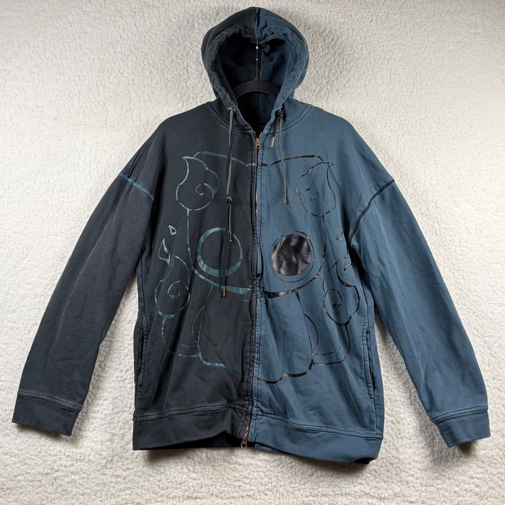 SYKKUNO x EBIKO Cat Acid Wash Jacket Mens L Split Teal Black Zip Up Hoodie